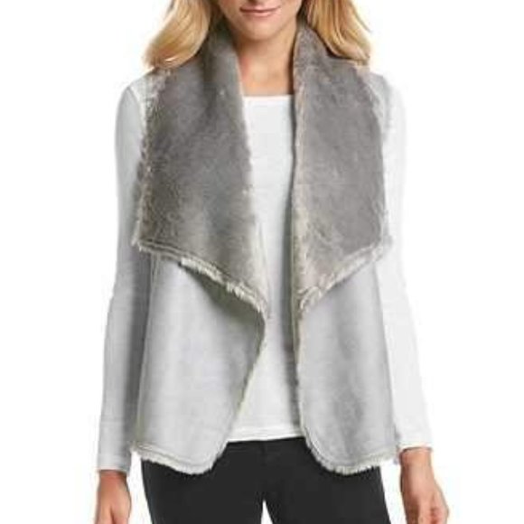 Vintage America Blues | Faux Fur/Suede/Knit Mixed Vest | Silver Gray | XLarge - Picture 1 of 6